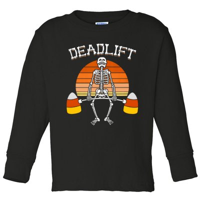 Deadlift Funny Halloween Skeleton Candy Corn Gym Workout Toddler Long Sleeve Shirt