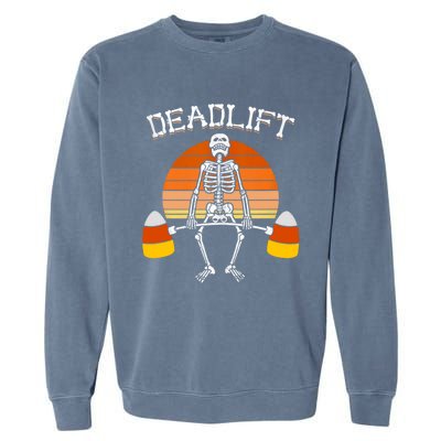 Deadlift Funny Halloween Skeleton Candy Corn Gym Workout Garment-Dyed Sweatshirt