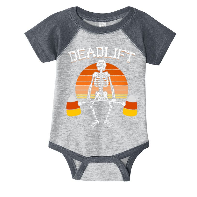 Deadlift Funny Halloween Skeleton Candy Corn Gym Workout Infant Baby Jersey Bodysuit