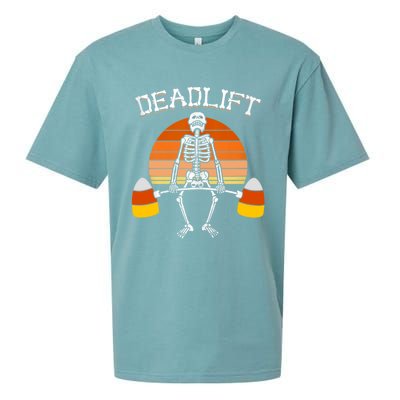 Deadlift Funny Halloween Skeleton Candy Corn Gym Workout Sueded Cloud Jersey T-Shirt