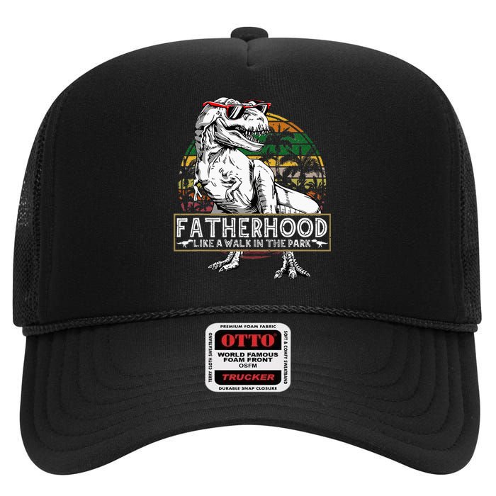 Dinosaur Fatherhood Is A Walk In The Park Fathers High Crown Mesh Back Trucker Hat