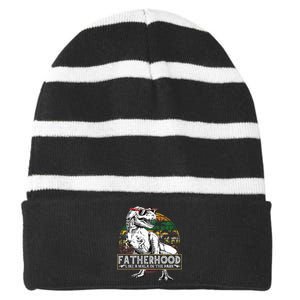 Dinosaur Fatherhood Is A Walk In The Park Fathers Striped Beanie with Solid Band