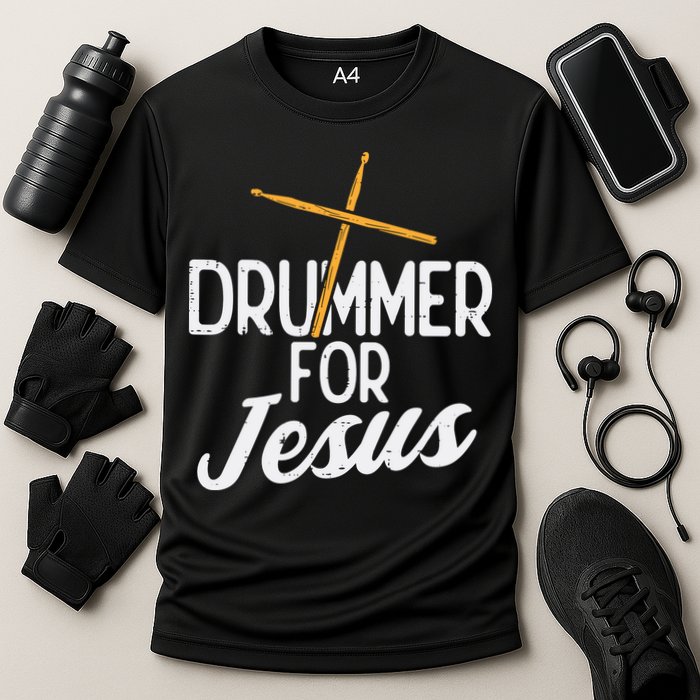 Drummer For Jesus God Drumming Christian Men Cooling Performance Crew T-Shirt