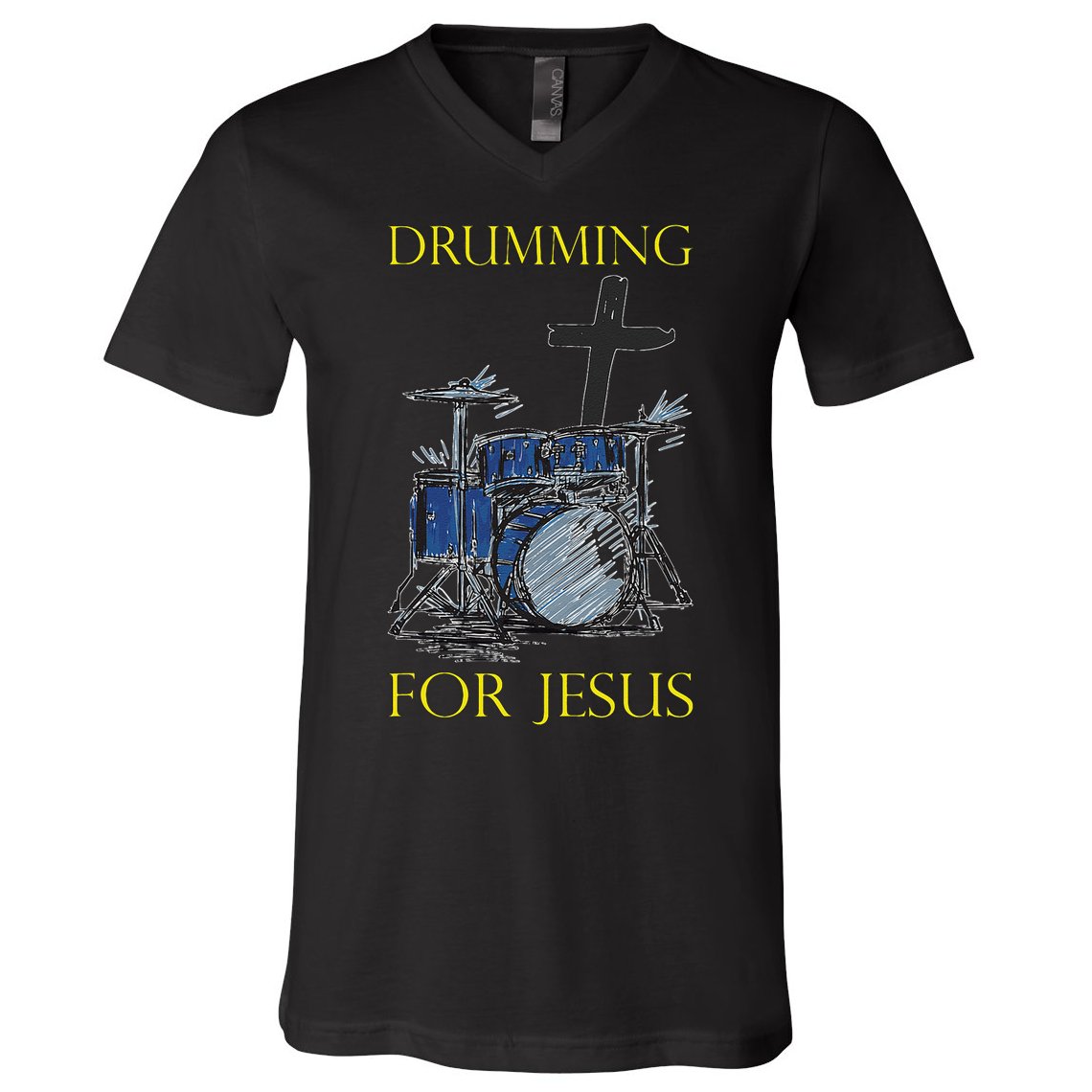 Drumming For Jesus Drummer Drums V-Neck T-Shirt