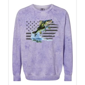 Distressed Flag Jumping Largemouth Bass Colorblast Crewneck Sweatshirt