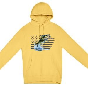 Distressed Flag Jumping Largemouth Bass Premium Pullover Hoodie