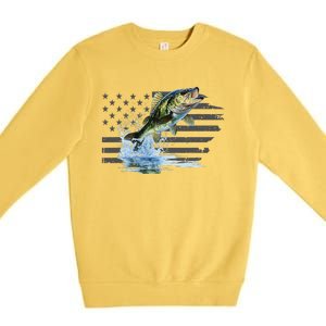 Distressed Flag Jumping Largemouth Bass Premium Crewneck Sweatshirt