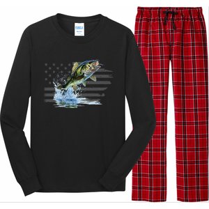 Distressed Flag Jumping Largemouth Bass Long Sleeve Pajama Set