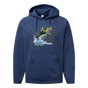 Distressed Flag Jumping Largemouth Bass Performance Fleece Hoodie