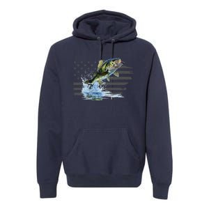 Distressed Flag Jumping Largemouth Bass Premium Hoodie