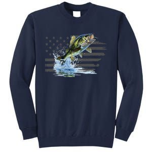 Distressed Flag Jumping Largemouth Bass Tall Sweatshirt