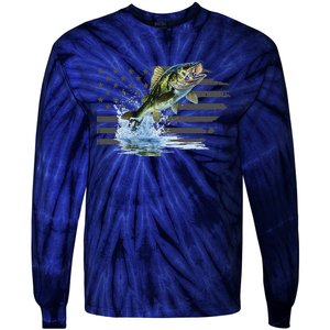 Distressed Flag Jumping Largemouth Bass Tie-Dye Long Sleeve Shirt