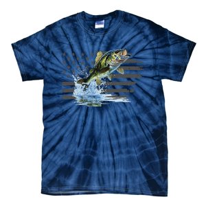 Distressed Flag Jumping Largemouth Bass Tie-Dye T-Shirt