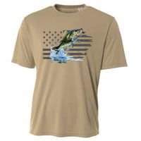 Distressed Flag Jumping Largemouth Bass Cooling Performance Crew T-Shirt