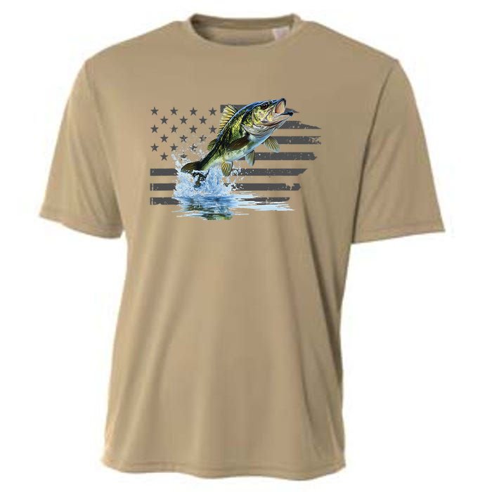 Distressed Flag Jumping Largemouth Bass Cooling Performance Crew T-Shirt