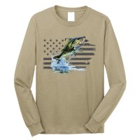 Distressed Flag Jumping Largemouth Bass Long Sleeve Shirt