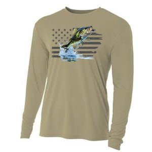 Distressed Flag Jumping Largemouth Bass Cooling Performance Long Sleeve Crew