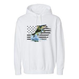 Distressed Flag Jumping Largemouth Bass Garment-Dyed Fleece Hoodie