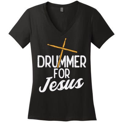 Drummer For Jesus God Drumming Christian Men Women's V-Neck T-Shirt