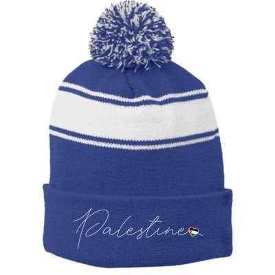 Dawlat Filastin Love Palestinian Flag Heart On Palestine Gift Stripe Pom Pom Beanie