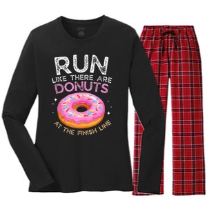 Donut Finish Line Marathon Funny Running For Men Women Women's Long Sleeve Flannel Pajama Set 