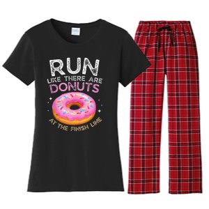 Donut Finish Line Marathon Funny Running For Men Women Women's Flannel Pajama Set