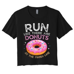 Donut Finish Line Marathon Funny Running For Men Women Women's Crop Top Tee