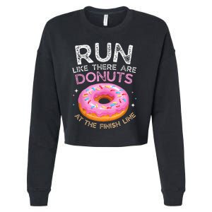 Donut Finish Line Marathon Funny Running For Men Women Cropped Pullover Crew