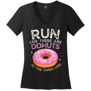 Donut Finish Line Marathon Funny Running For Men Women Women's V-Neck T-Shirt