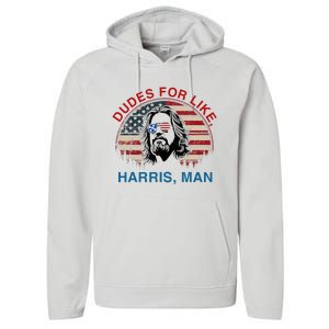 Dudes For Like Harris Man White Dude For Kamala Harris 2024 Performance Fleece Hoodie