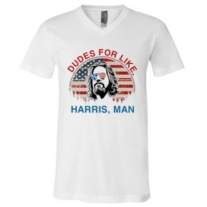 Dudes For Like Harris Man White Dude For Kamala Harris 2024 V-Neck T-Shirt