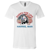 Dudes For Like Harris Man White Dude For Kamala Harris 2024 V-Neck T-Shirt