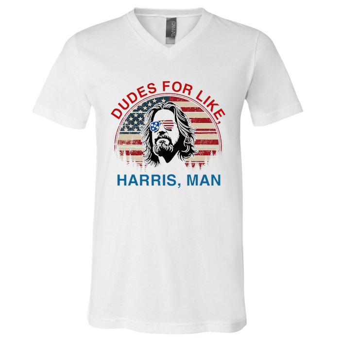 Dudes For Like Harris Man White Dude For Kamala Harris 2024 V-Neck T-Shirt