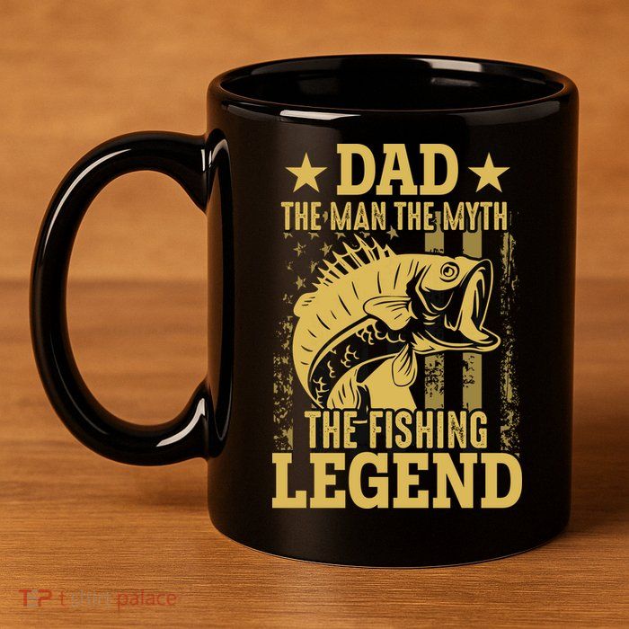 Dad Fishing Legend Flag 11oz C Handle Ceramic Mug