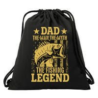 Dad Fishing Legend Flag Drawstring Bag