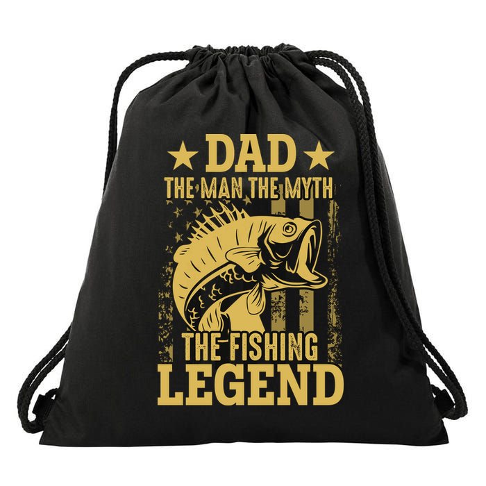 Dad Fishing Legend Flag Drawstring Bag