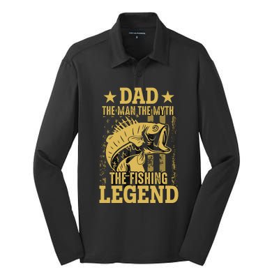 Dad Fishing Legend Flag Silk Touch Performance Long Sleeve Polo