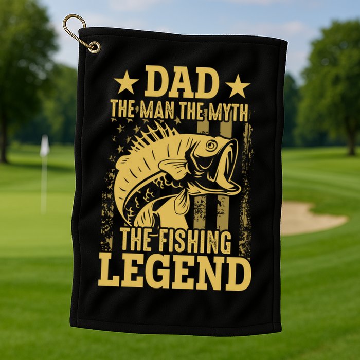 Dad Fishing Legend Flag Golf Towel