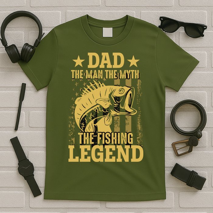 Dad Fishing Legend Flag T-Shirt