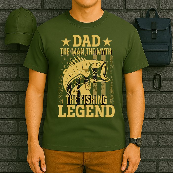 Dad Fishing Legend Flag T-Shirt