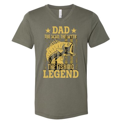 Dad Fishing Legend Flag V-Neck T-Shirt