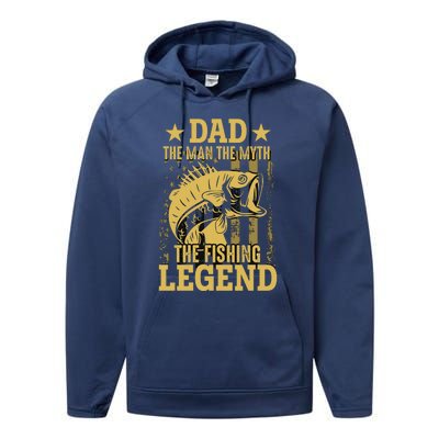 Dad Fishing Legend Flag Performance Fleece Hoodie