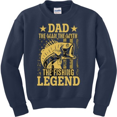 Dad Fishing Legend Flag Kids Sweatshirt