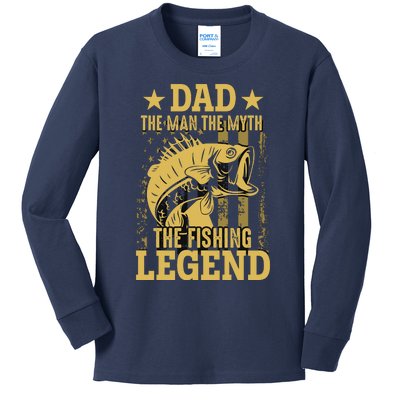 Dad Fishing Legend Flag Kids Long Sleeve Shirt