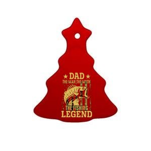 Dad Fishing Legend Flag Ceramic Tree Ornament