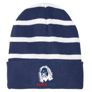 Dudes For Like Harris Man Funny Kamala Harris 2024 Striped Beanie with Solid Band