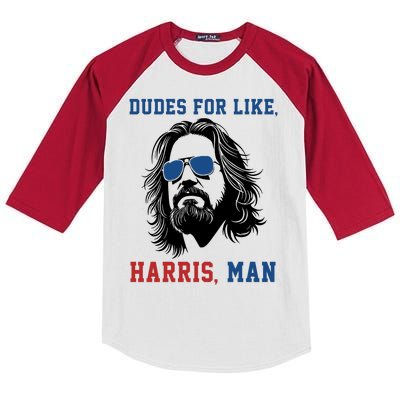 Dudes For Like Harris Man Funny Kamala Harris 2024 Kids Colorblock Raglan Jersey