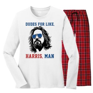 Dudes For Like Harris Man Funny Kamala Harris 2024 Women's Long Sleeve Flannel Pajama Set 