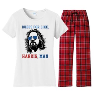 Dudes For Like Harris Man Funny Kamala Harris 2024 Women's Flannel Pajama Set