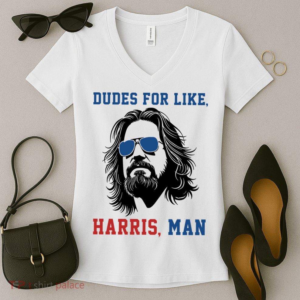 Dudes For Like Harris Man Funny Kamala Harris 2024 Women's V-Neck T-Shirt